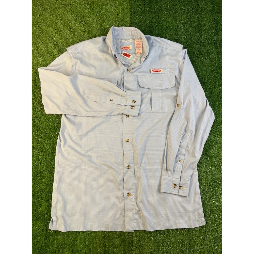 Berkley Mens Fishing Shirt Blue Gingham Vented Long Sleeve Button Up WM6137 M